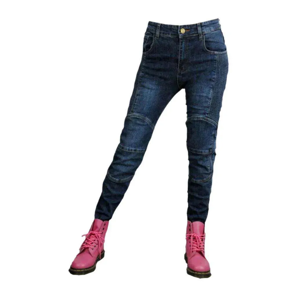 Wear-resistant ladies biker jeans