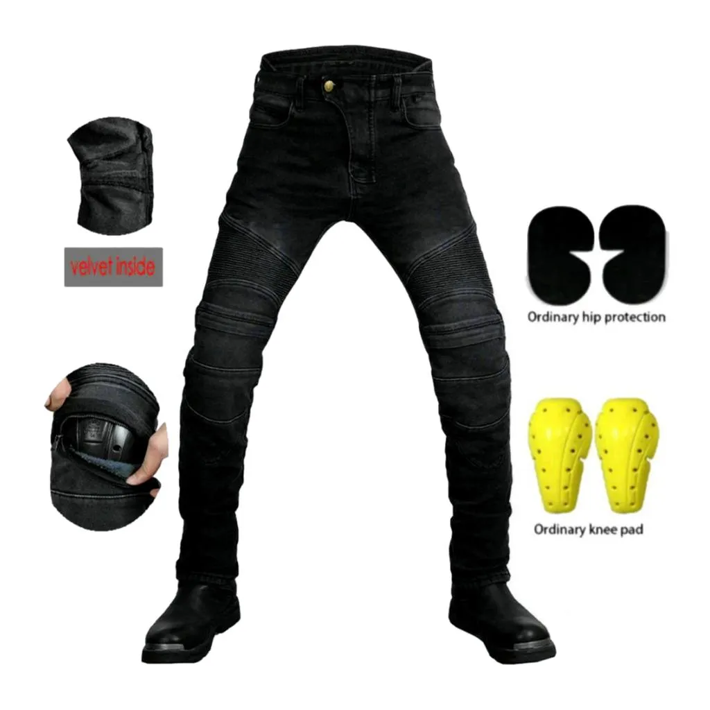 Winter velvet men's biker jeans