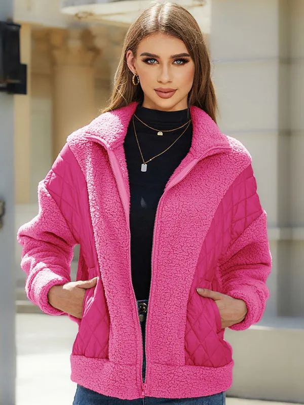 Winter Zip-Up Fluffy Plush Quilted Jacket