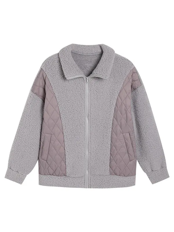 Winter Zip-Up Fluffy Plush Quilted Jacket