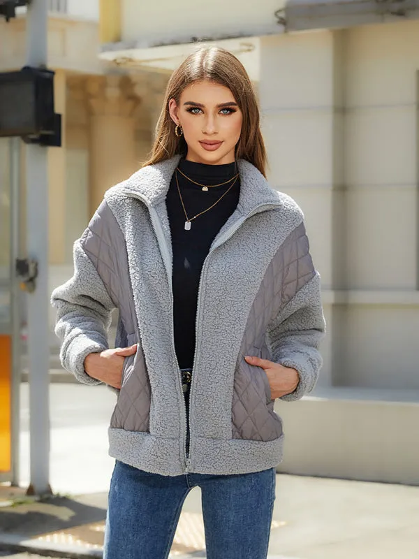 Winter Zip-Up Fluffy Plush Quilted Jacket