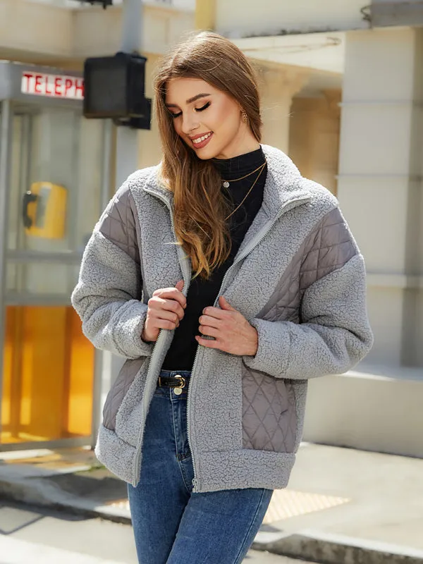 Winter Zip-Up Fluffy Plush Quilted Jacket