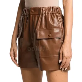 Women Leather Shorts with Elastic Waistband