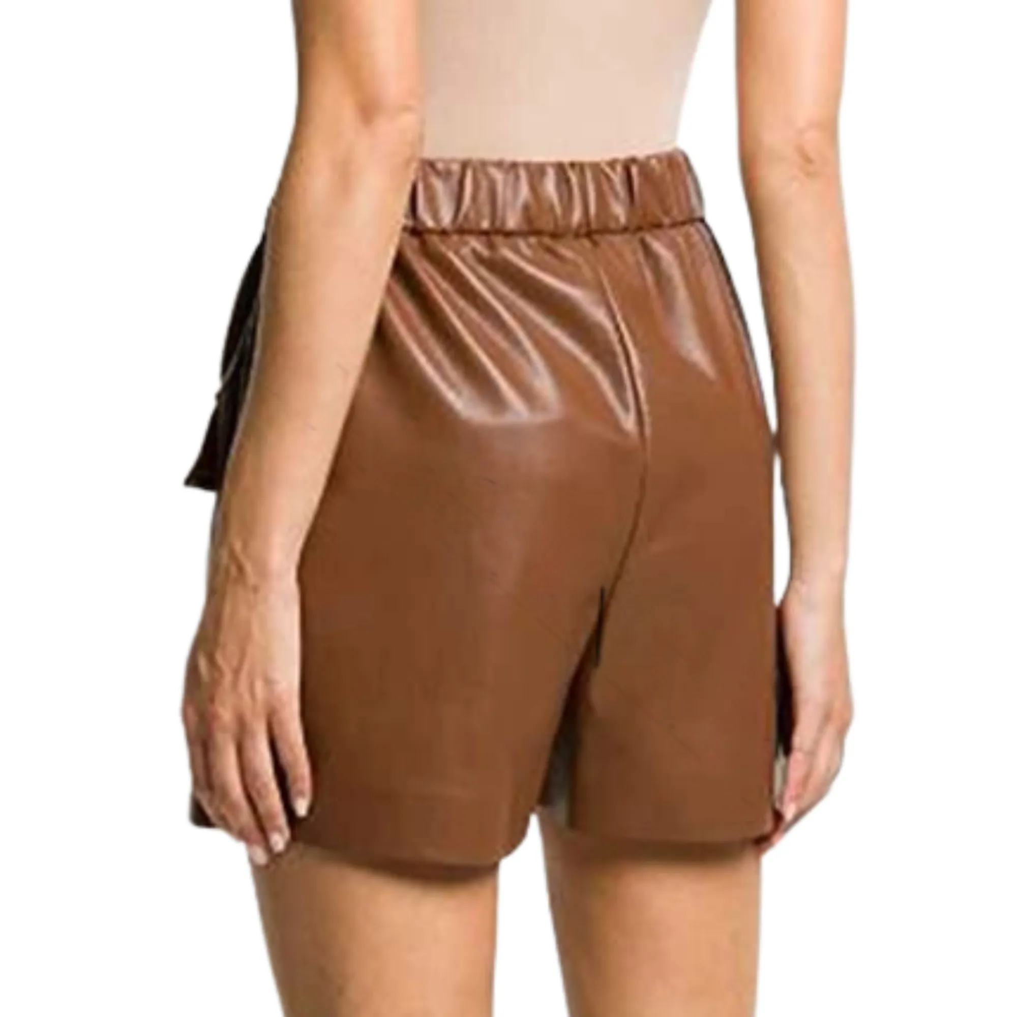 Women Leather Shorts with Elastic Waistband