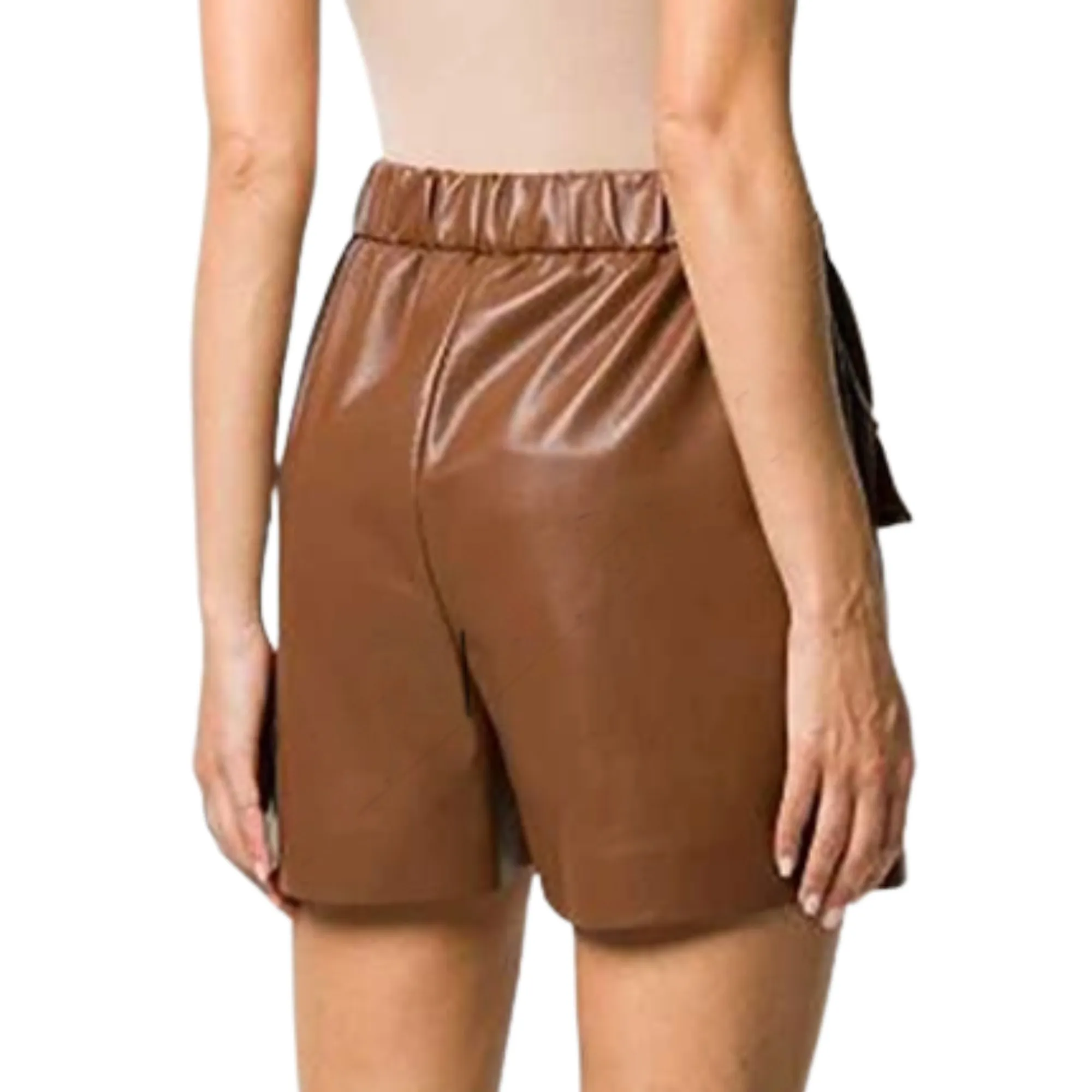 Women Leather Shorts with Elastic Waistband