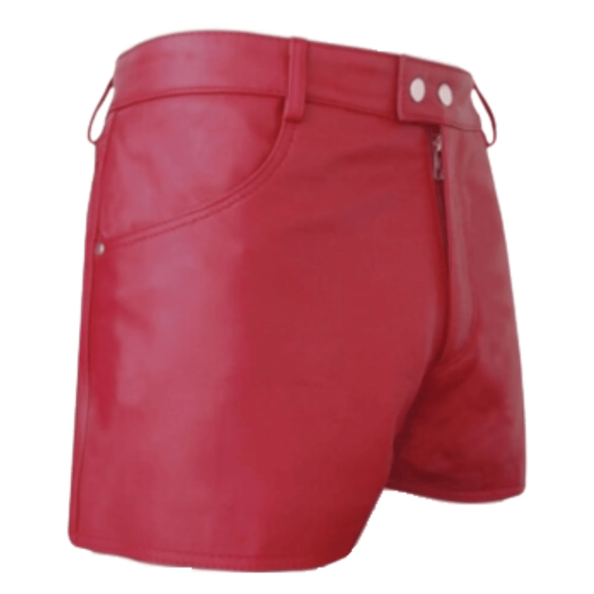 Women Red Leather Shorts with Pockets