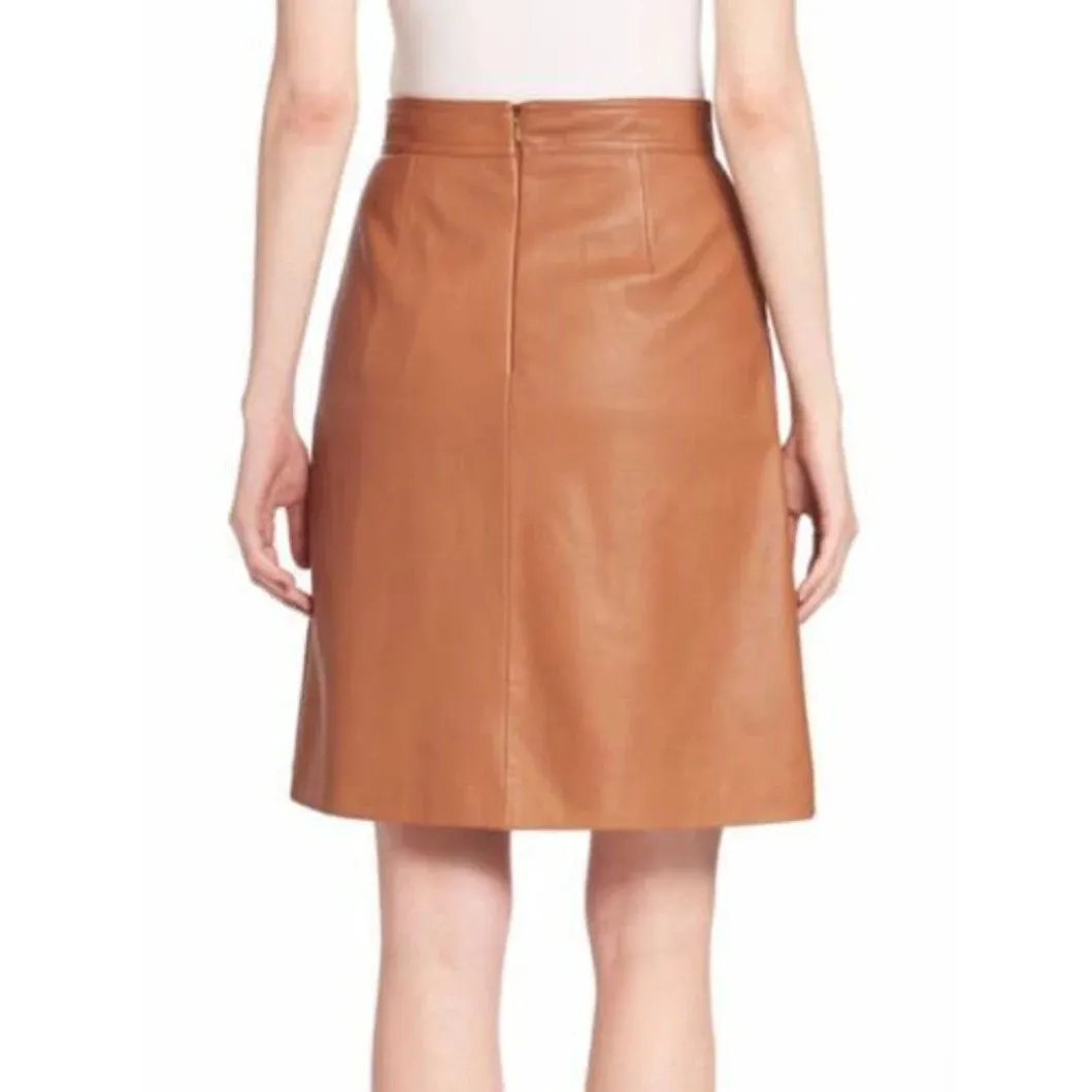 Womens Leather Skirt in Tan