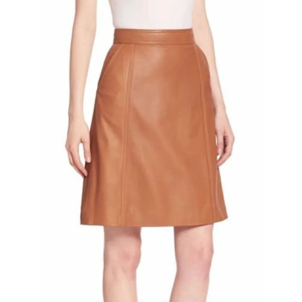 Womens Leather Skirt in Tan